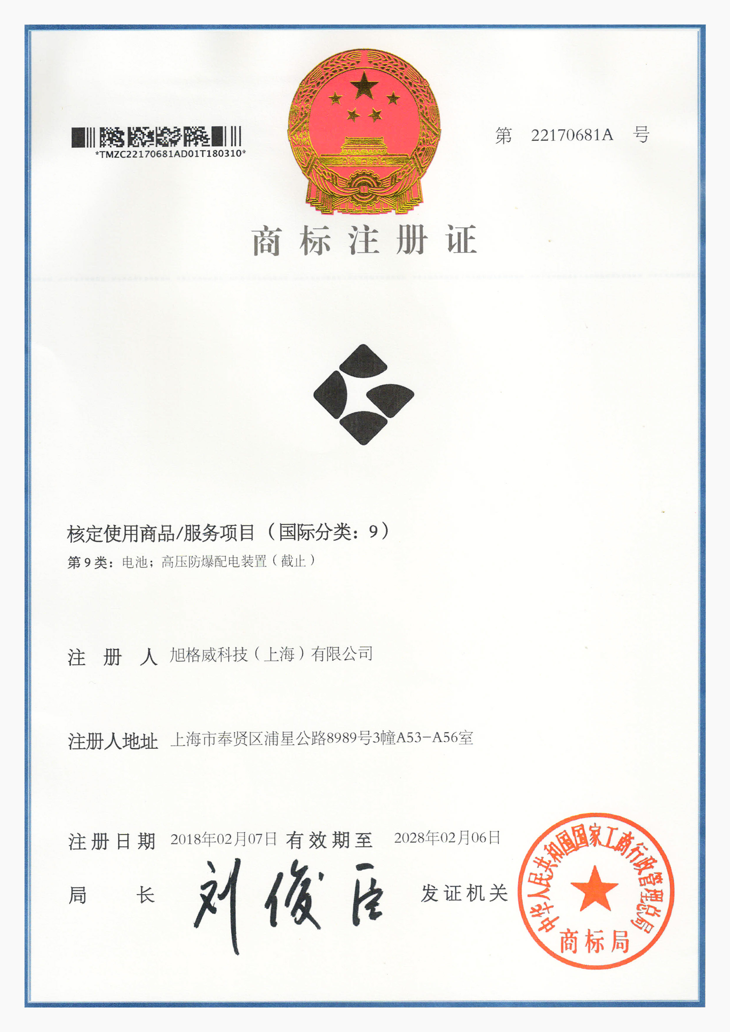 LOGO trademark registration certificate